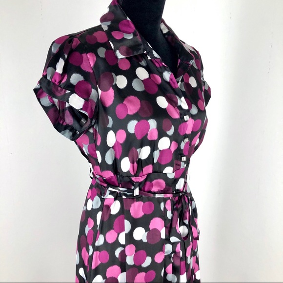 Polka Dot Cinch Dress Purple Black Size 12 - Picture 4 of 8